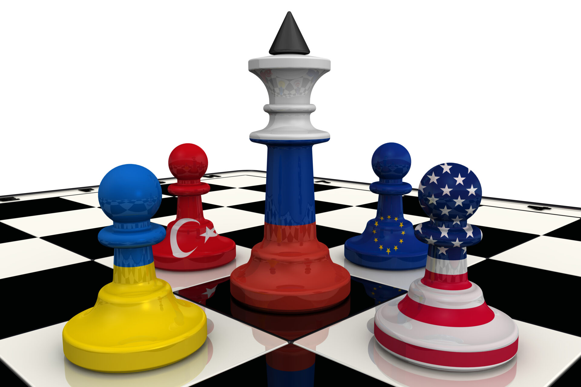 Venäjä, EU, Kiina, USA shakkilaudan nappuloina