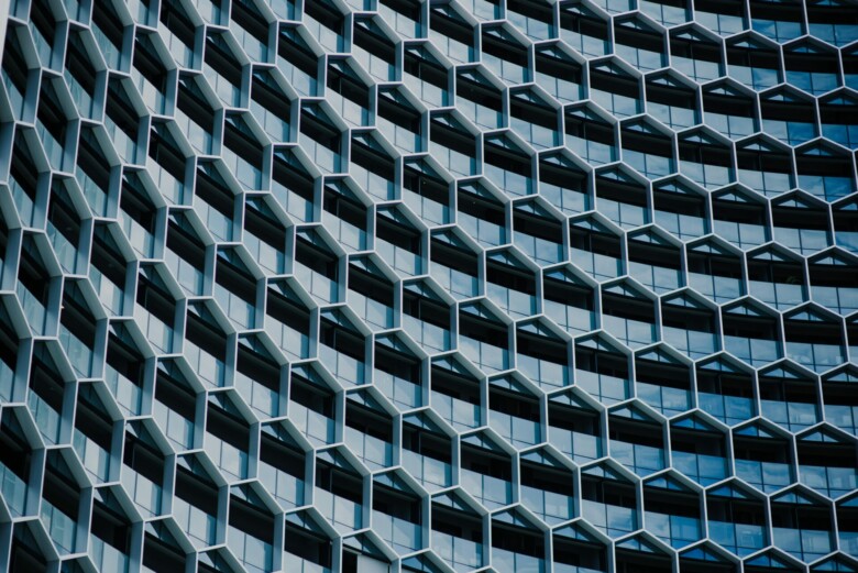 Hexagon shaped frames on a building wall