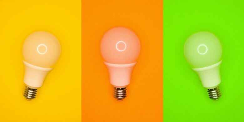 Three colorful light bulbs.