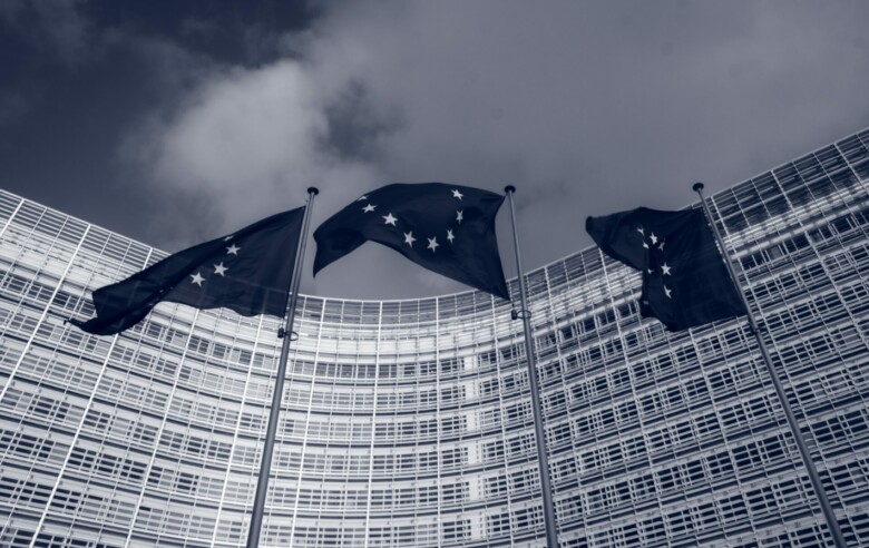 EU flags in Brussels.