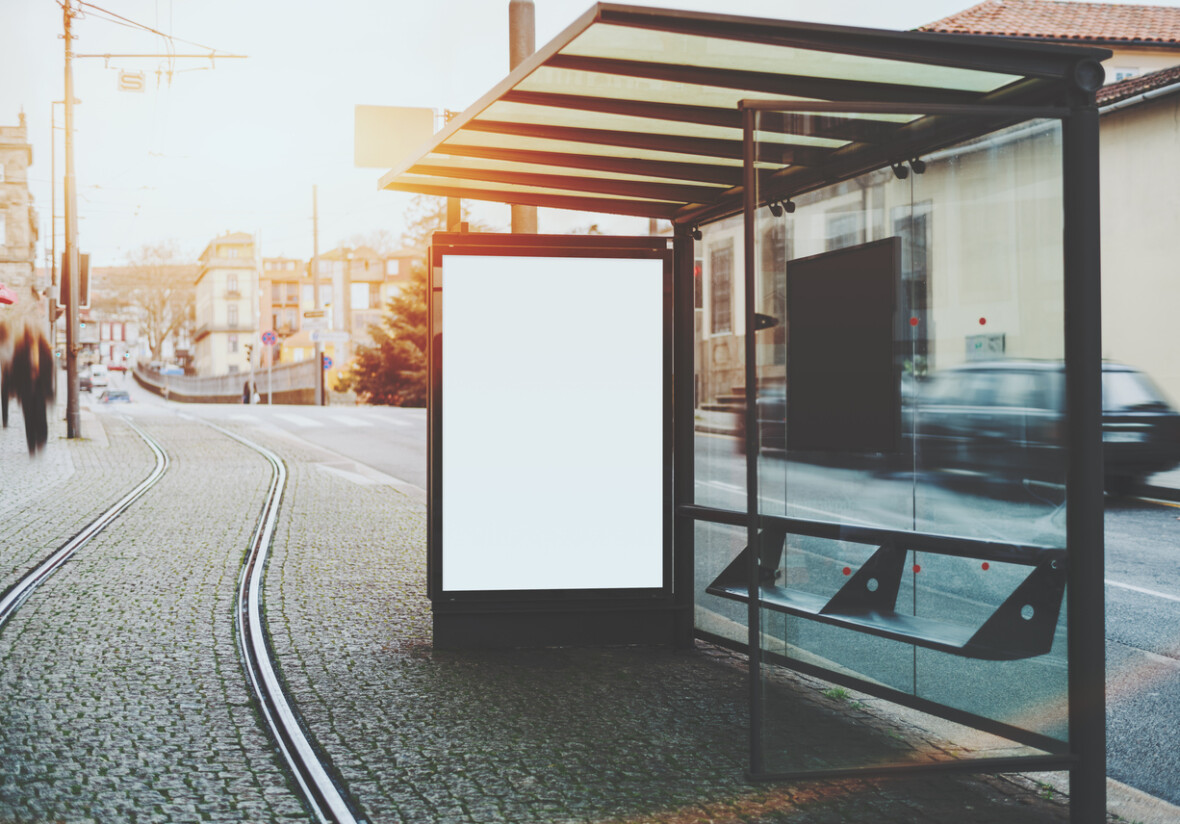Glass and metal tram stop