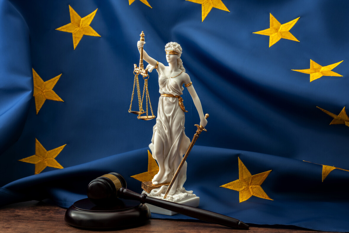 The lady of justice and the EU flag